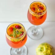 2 glasses of passion fruit and hibiscus chiller