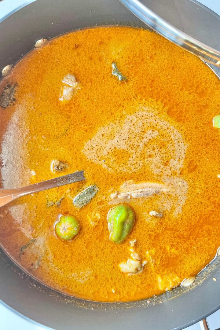 Groundnut soup with scotch bonnets, petite belles and okro