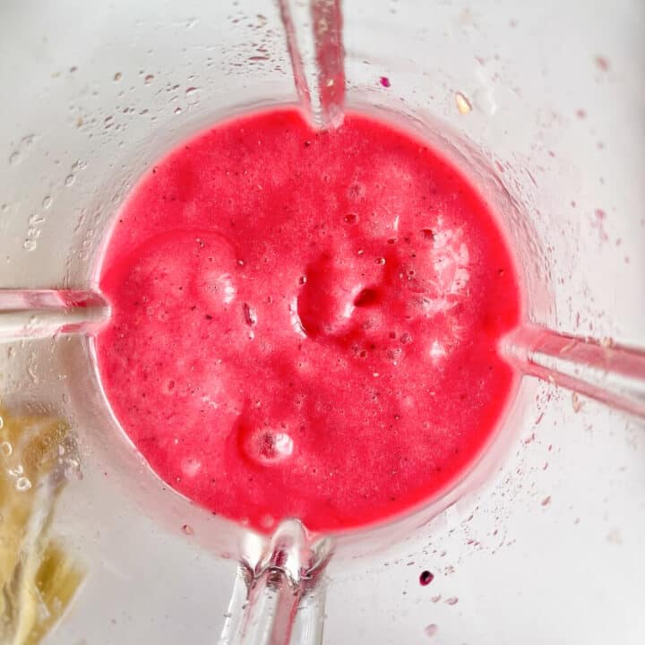 Blended dragonfruit, mango and bananas,