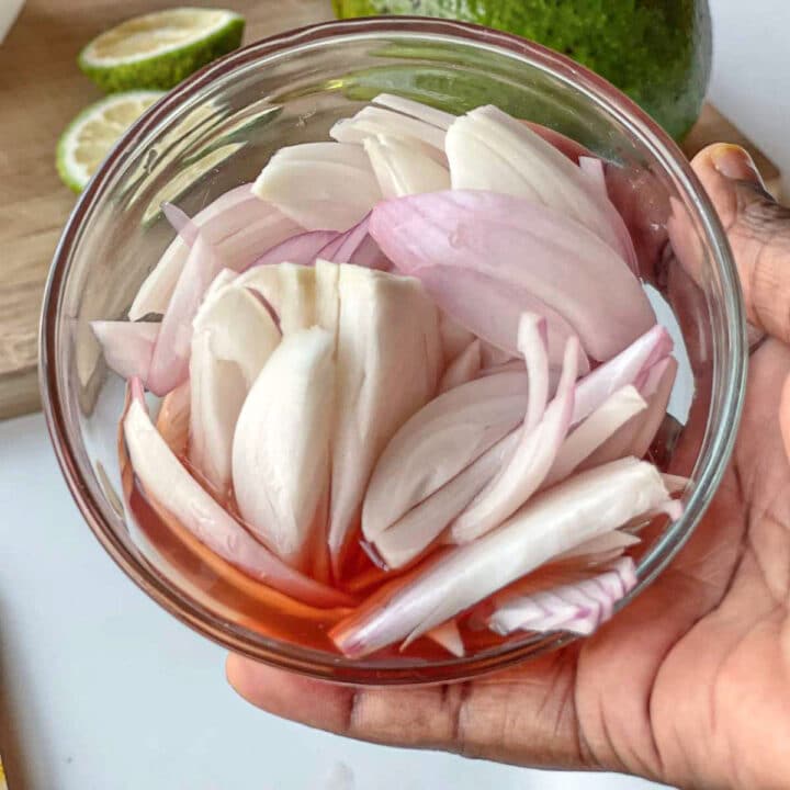 Sliced onions in red wine vinegar